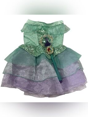 Disney Ariel Little Mermaid Costume Girls 4 Green Purple Dress Wand Bundle